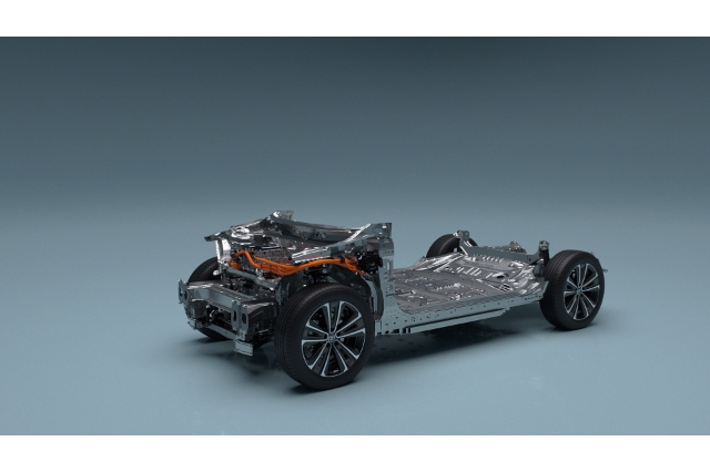 bZ4X（トヨタのEV）のシャーシ写真
